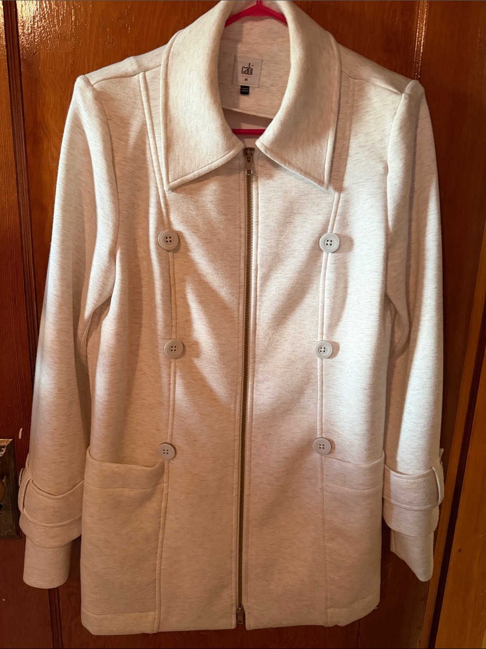 CAbi Cream Pea Coat with Zip and Button Detail